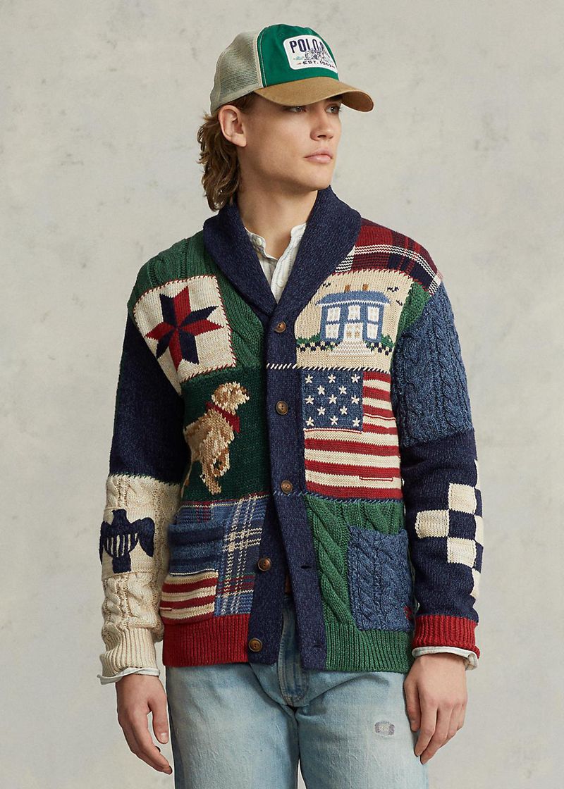 Sueter Polo Ralph Lauren Hombre Patchwork Cotton-Blend Shawl Cardigan Chile Multicolor CTHGF-4378